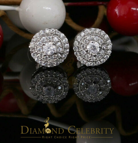 DiamondCelebritees  White Sterling Silver 0.78ct Cubic Zirconia Ladies 925 Hip Hop Round Earrings