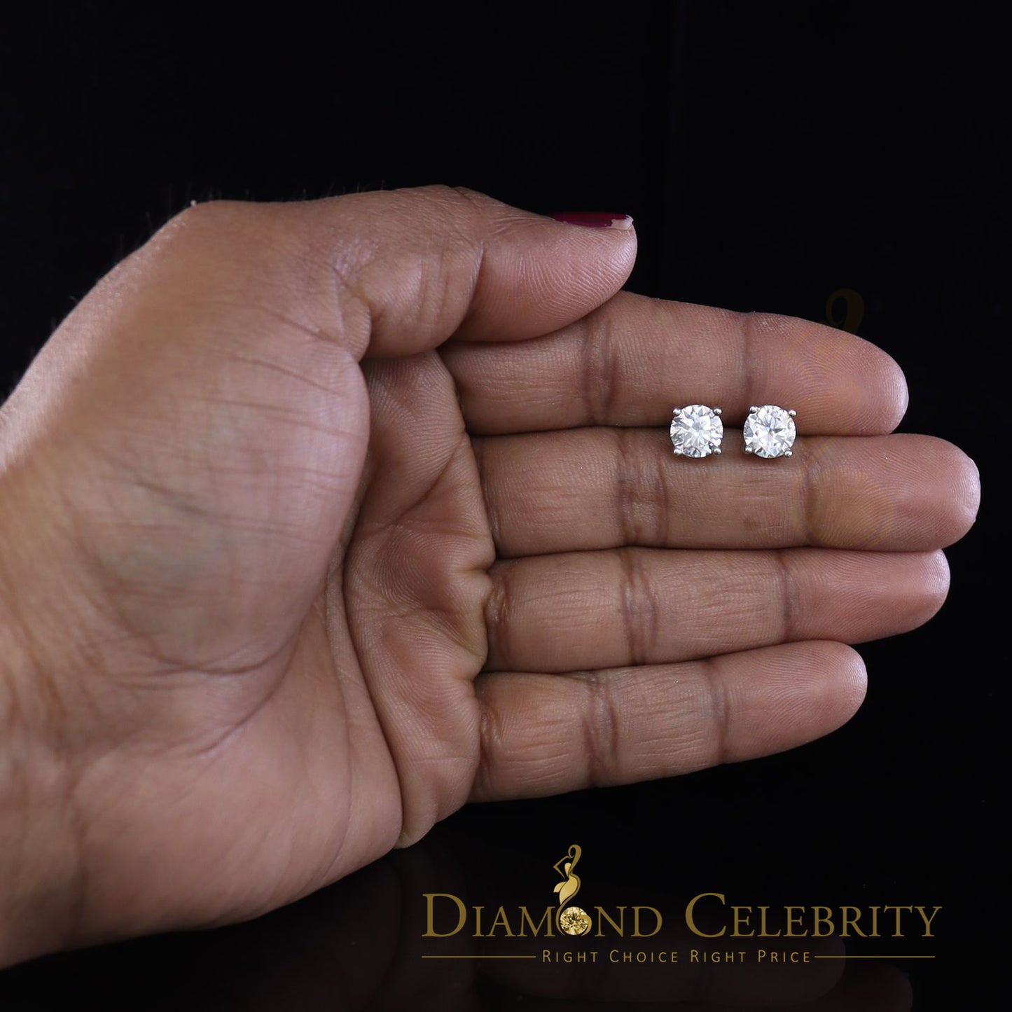 DiamondCelebritees 10K Real White Gold with 2.00ct Round VVS 'D' Color Moissanite Stud Earrings
