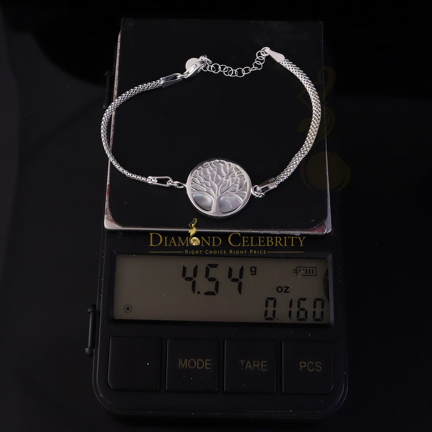 DiamondCelebritees White 925 Sterling Silver Women's Mother Of Pearl Tree Of Life Bracelet Size 8