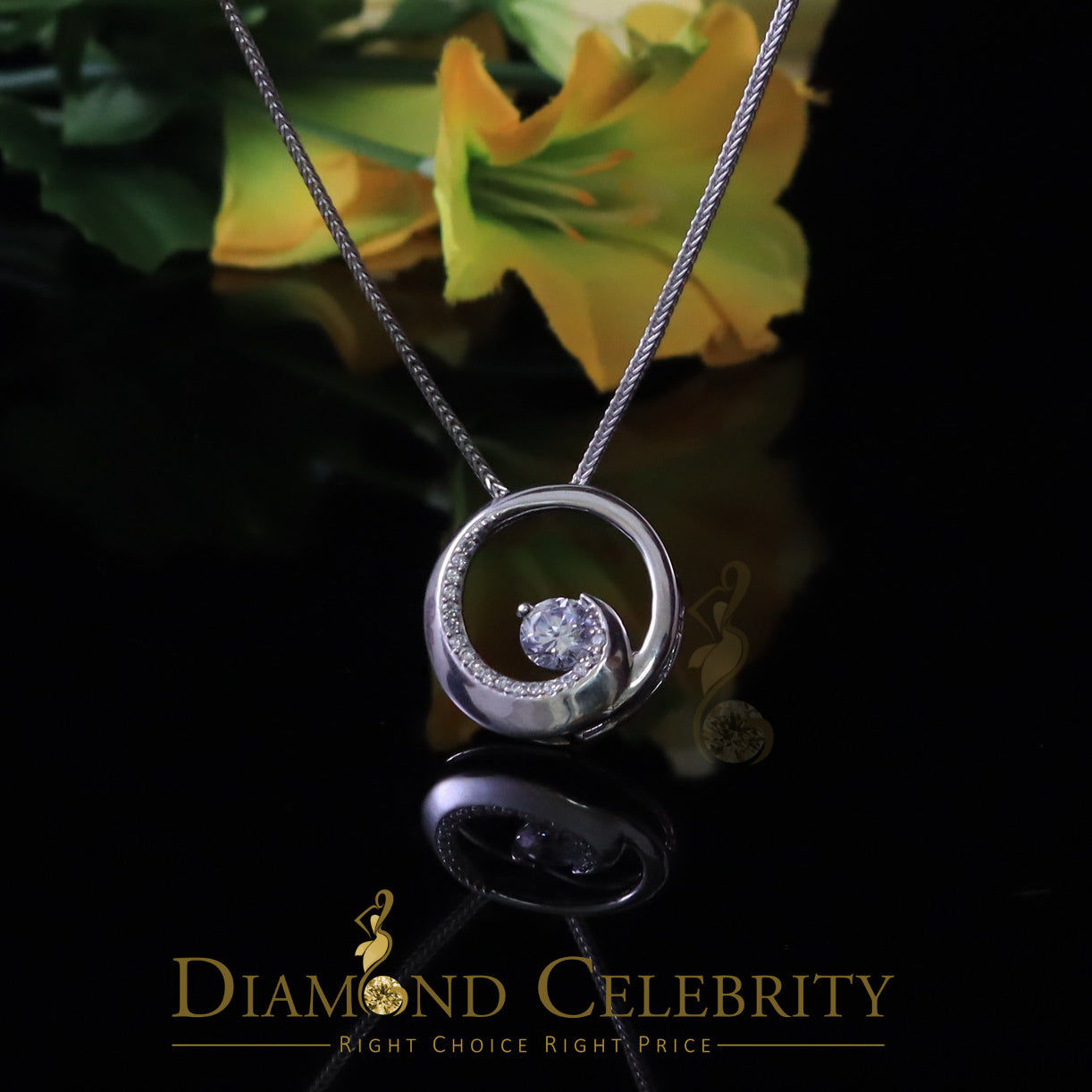 DiamondCelebritees Fancy Circle Shape 2.50ct Sterling Silver White Pendant Cubic Zirconia Stone