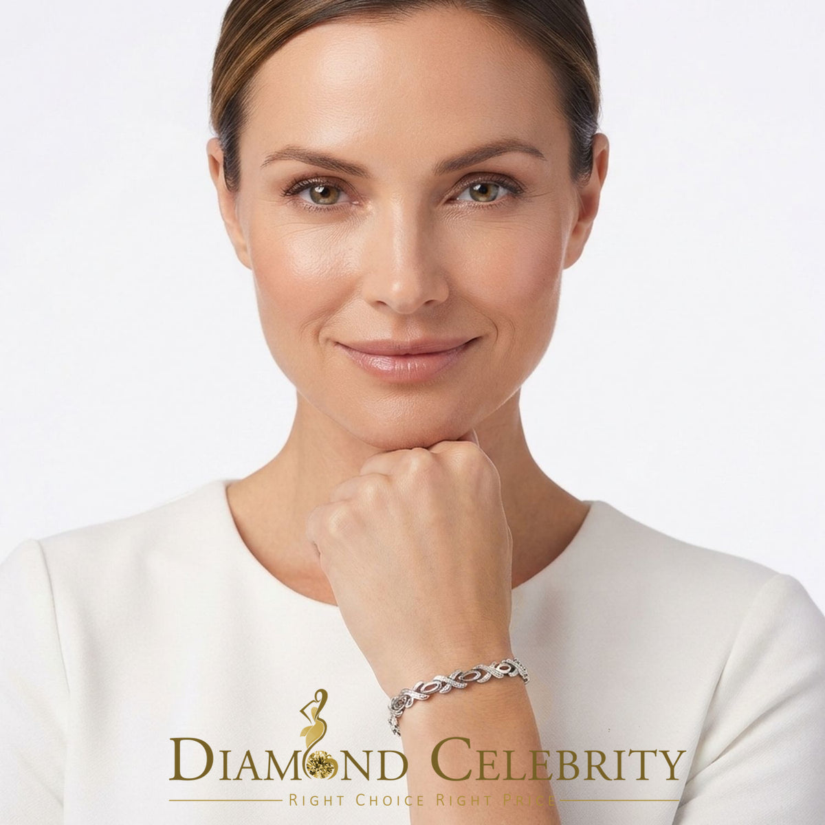 Diamondcelebritees 925 Silver White Exotic Design Bracelet Size 7 Inch 0.20CT Genuine Diamonds