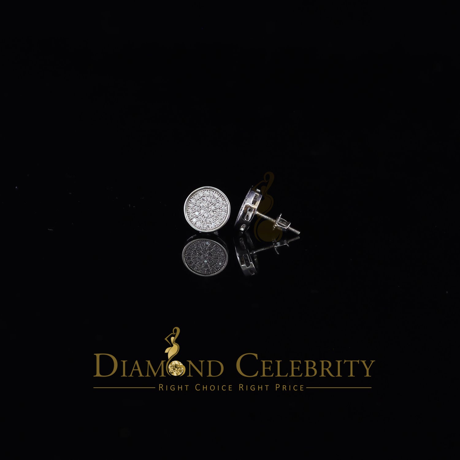 DiamondCelebritees  0.78ct Cubic Zirconia 925 Yellow Silver Women's & Men's Hip Hop Round Earrings