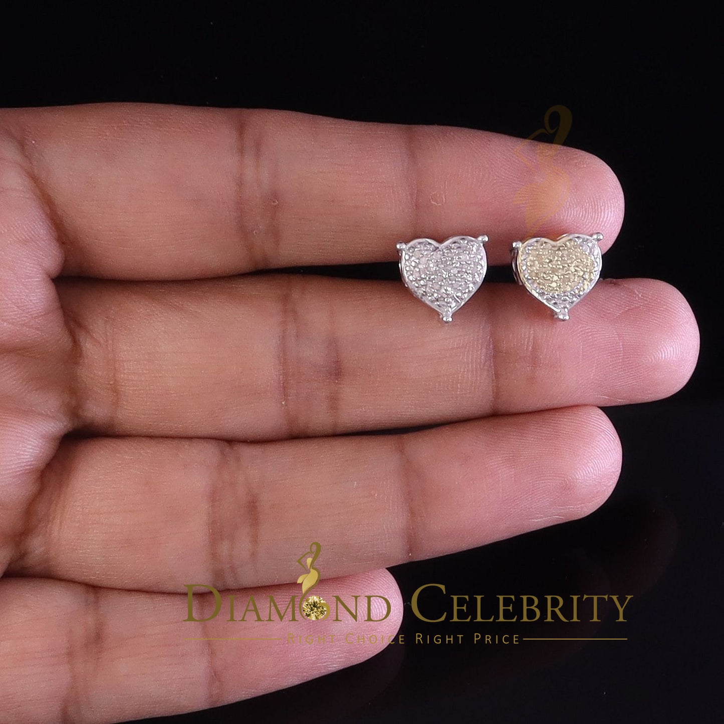 DiamondCelebritees 0.10ct Diamond 925 White Silver for Men's & Womens Stud Heart Cluster Earring