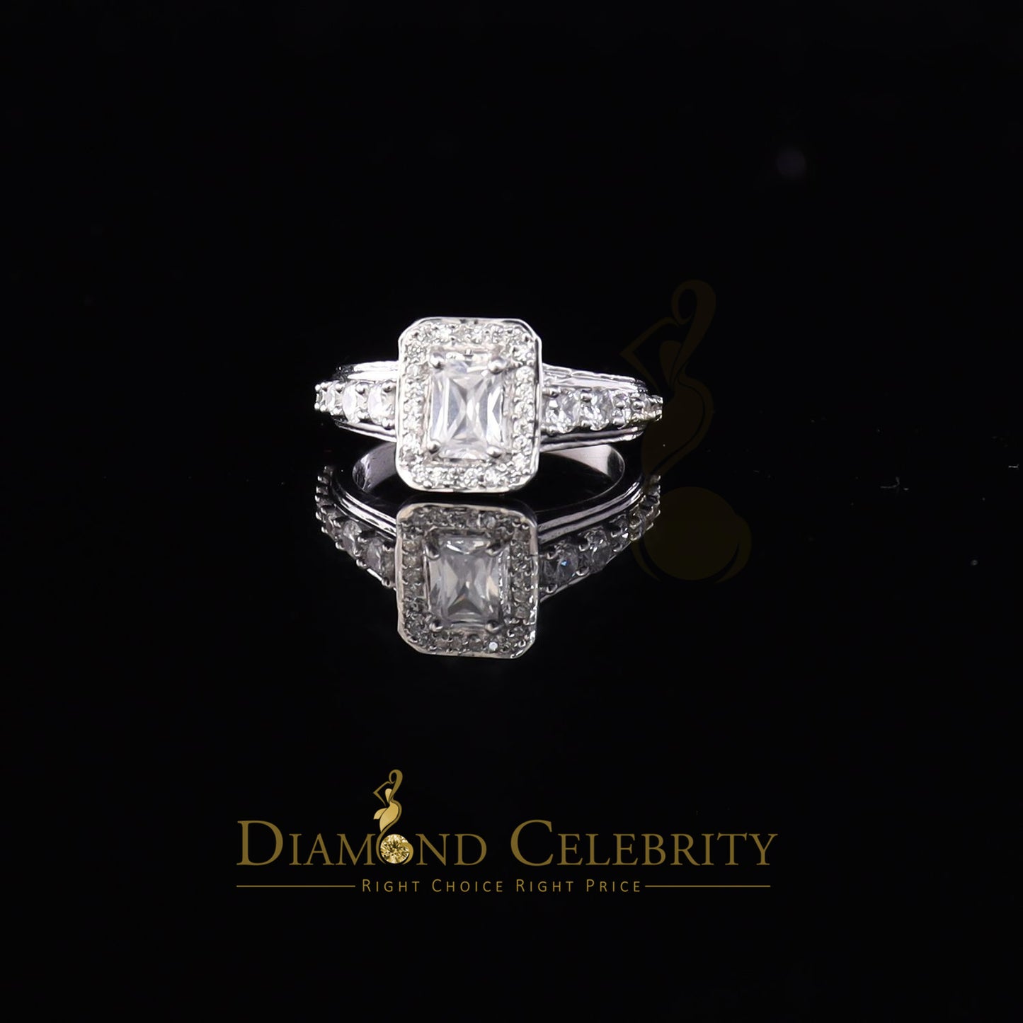 DiamondCelebritees Iced Out White 3.50ct Cubic Zirconia 925 Silver Square Engagement Rings Size 7