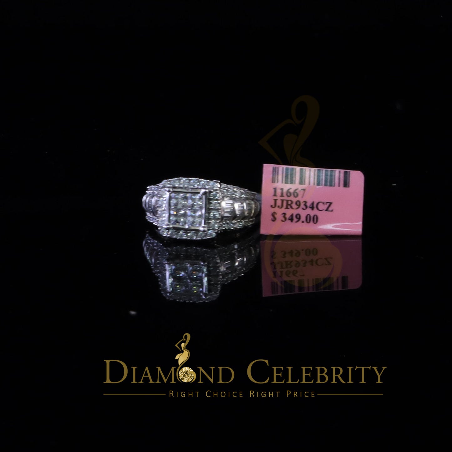 DiamondCelebritees 925 White Silver 4.0ct Square Shape Cubic Zirconia Engagement Womens Ring size 7