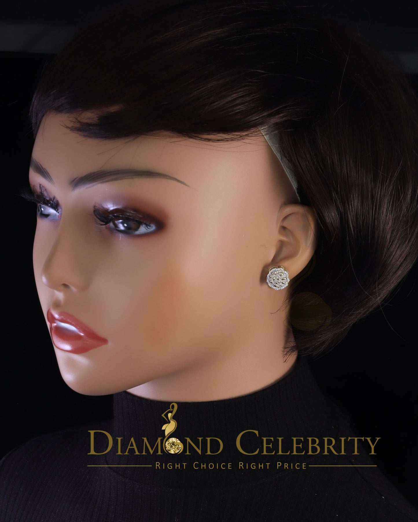 DiamondCelebritees  925 Yellow Silver Nuggtte's 1.38ct Cubic Zirconia Hip Hop Flower Women Earrings