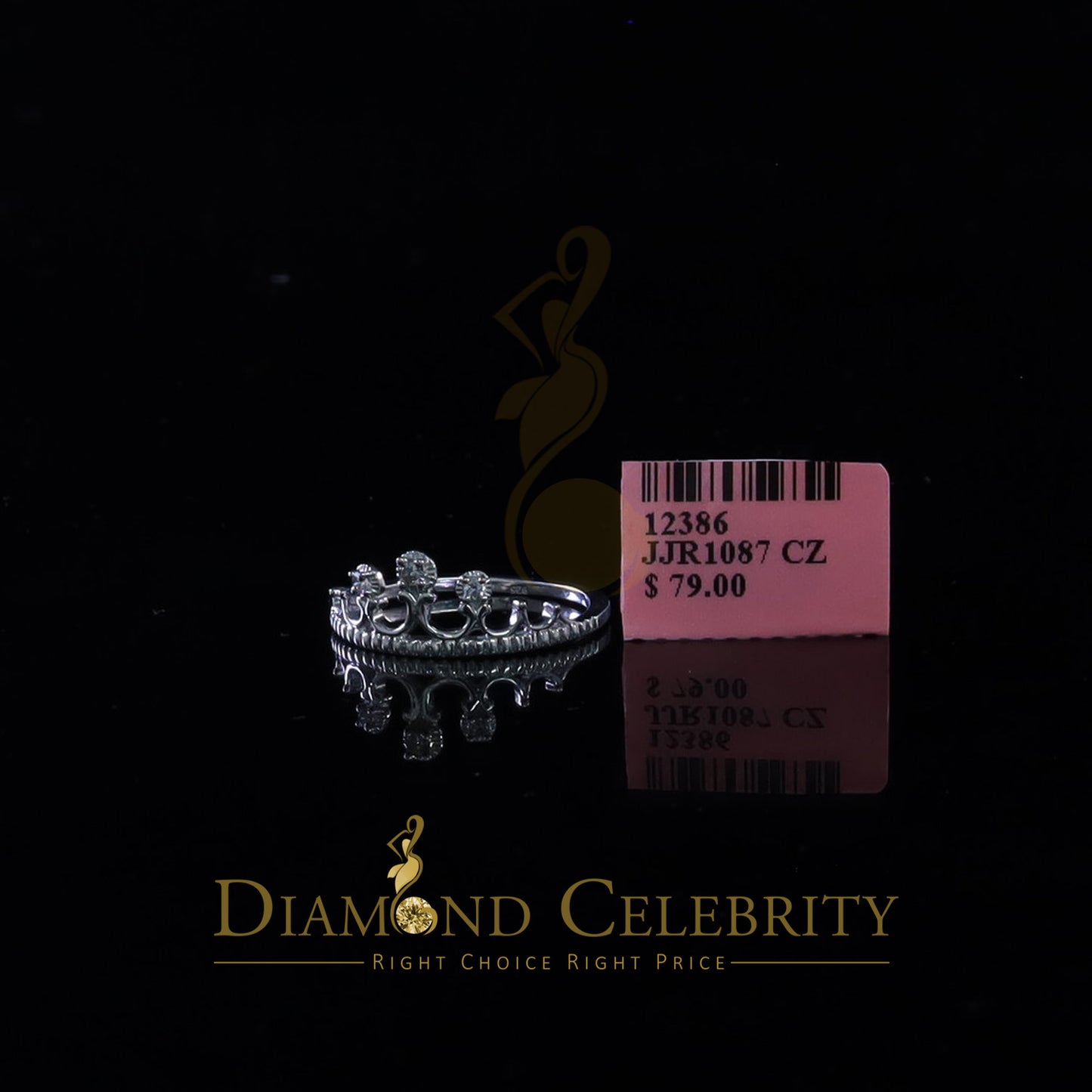 DiamondCelebritees 925 Silver White 0.10ct Cubic Zirconia Crown Sets Engangement Womens Ring Size 7