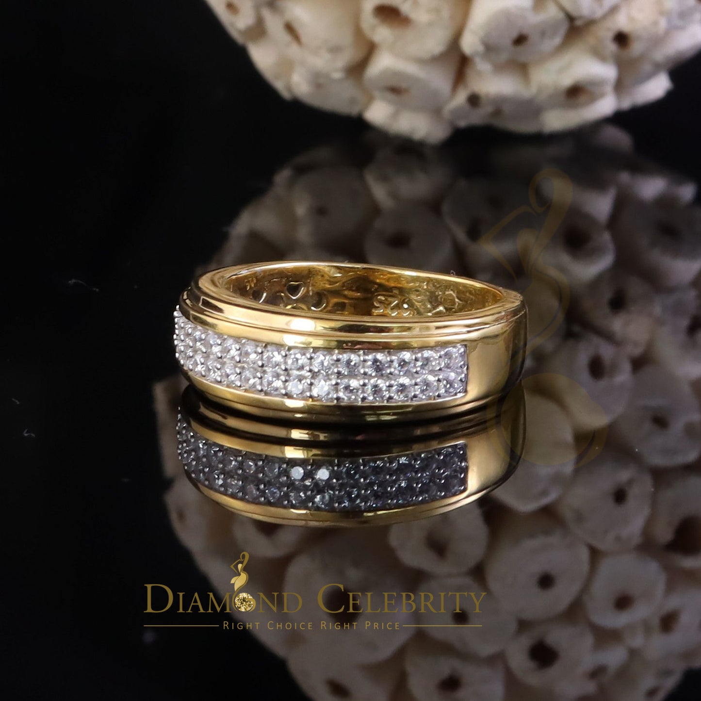DiamondCelebritees Men's 1.25ct Cubic Zirconia Yellow Silver Round Adjustable Ring From SZ 9 to 11