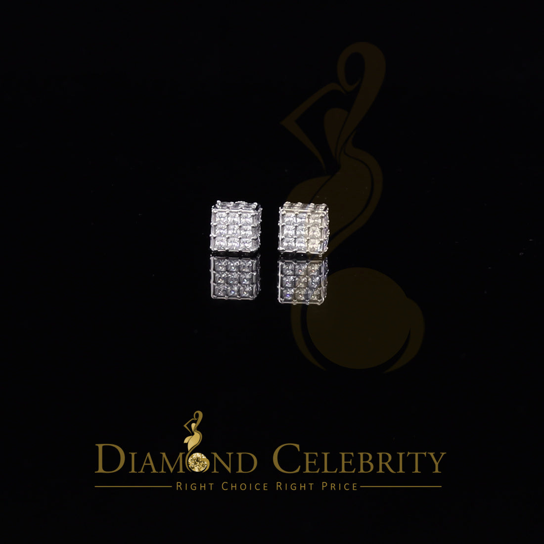 DiamondCelebritees  Hip Hop 925 White Silver 5.94ct Cubic Zirconia Women's & Men's Square Earrings
