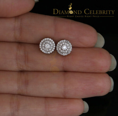 DiamondCelebritees  White Sterling Silver 0.78ct Cubic Zirconia Ladies 925 Hip Hop Round Earrings