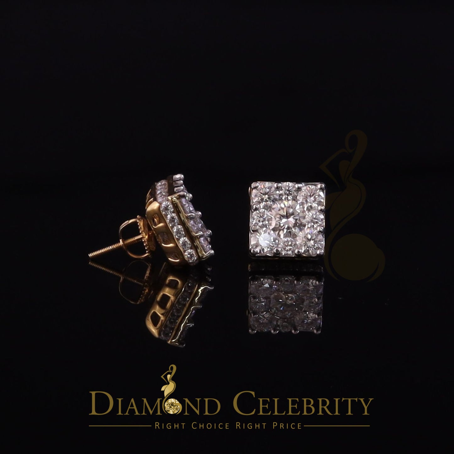 DiamondCelebritees Real Moissanite Square Earrings 10k Real Yellow Gold 4.50ct VVS 'D' Color