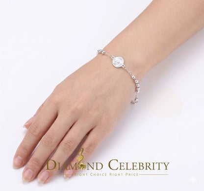 DiamondCelebritees 925 Sterling Plain Silver Virgin Merry White Oval Shape Women's Religious Bracelet