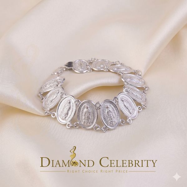 DiamondCelebritees Big Look White 925 Sterling Silver Women's Oval Shape Virgin Mary Bracelet SZ 8