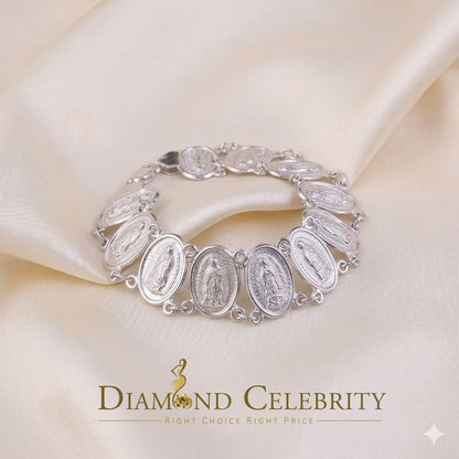 DiamondCelebritees Big Look White 925 Sterling Silver Women's Oval Shape Virgin Mary Bracelet SZ 8