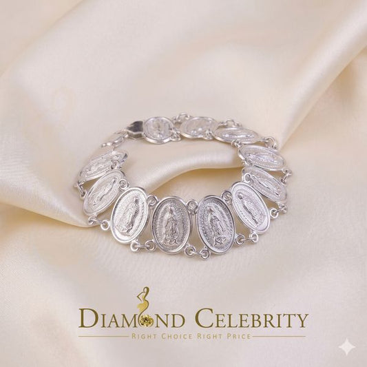 DiamondCelebritees Big Look White 925 Sterling Silver Women's Oval Shape Virgin Mary Bracelet SZ 8