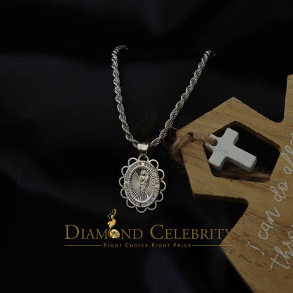DiamondCelebritees 925 Silver Men/Women Flower Design St.Jude Mini CZ Stone Pendant White Religious
