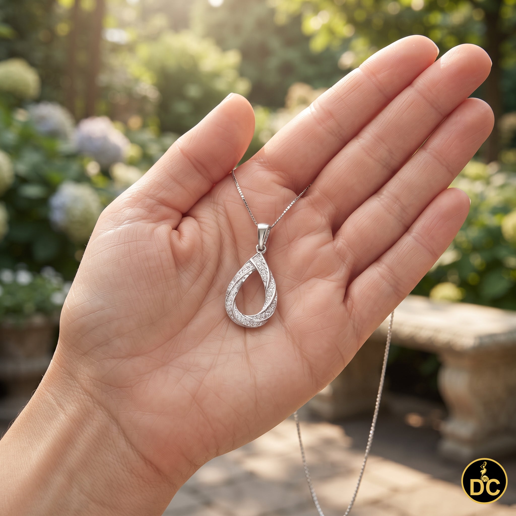 DiamondCelebritees 925 Sterling Silver Teardrop/Pear Shaped intertwined 0.37ct Cubic Zircon Pendant