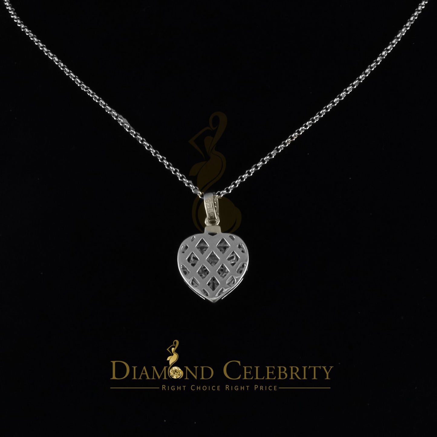 Diamondcelebritees  Women's White 925 Silver 1.00ct Moissanite Baguette & Round Heart Pendant