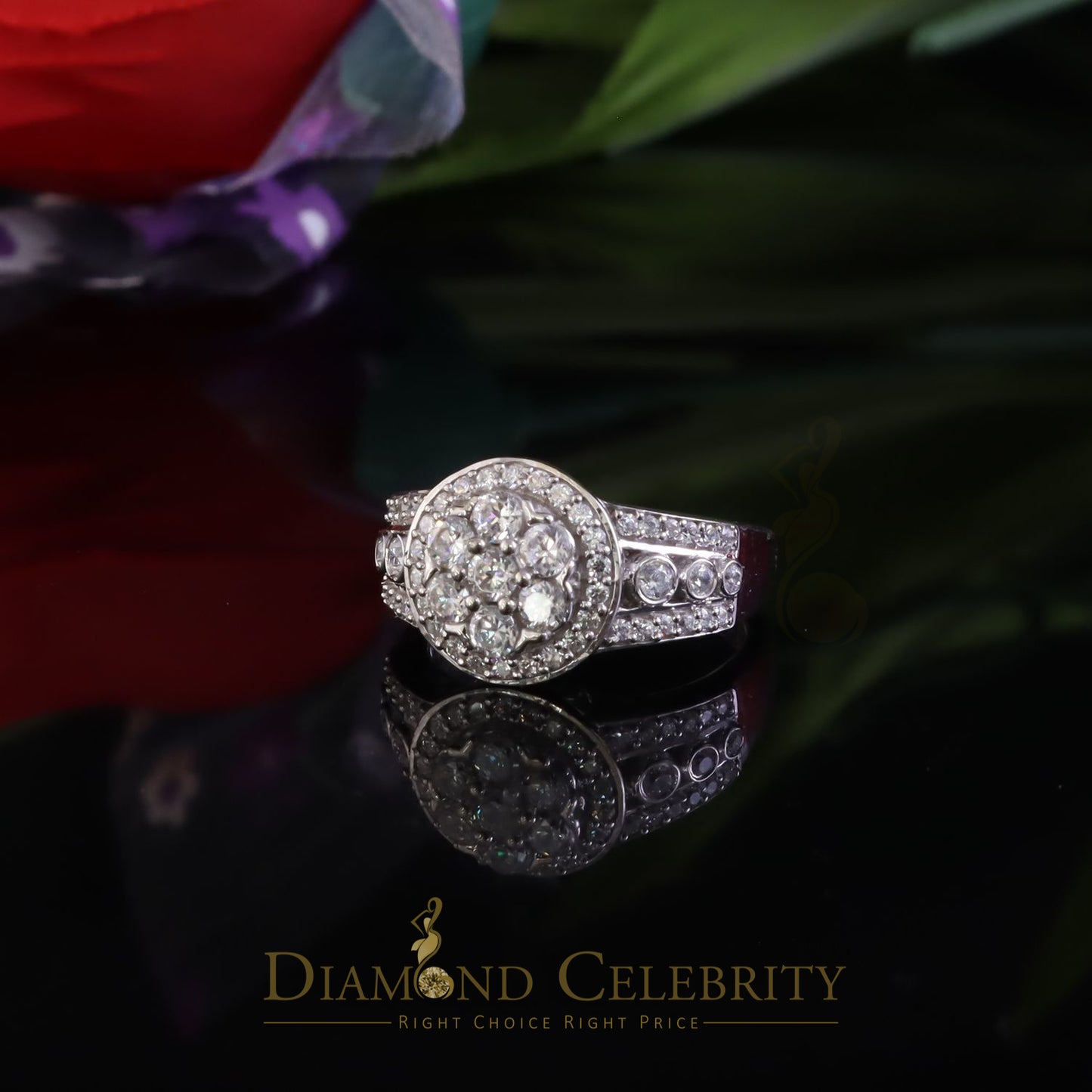 DiamondCelebritees 925 White Silver 2.10ct Cubic Zirconia Round Engagement For Women's Ring Size 07