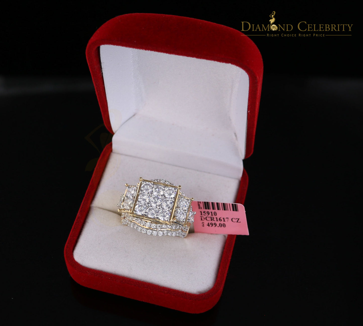 DiamondCelebritees 925 Sterling Yellow Silver 7.76ct Cubic Zirconia Square Engagement Women's Ring Size 9