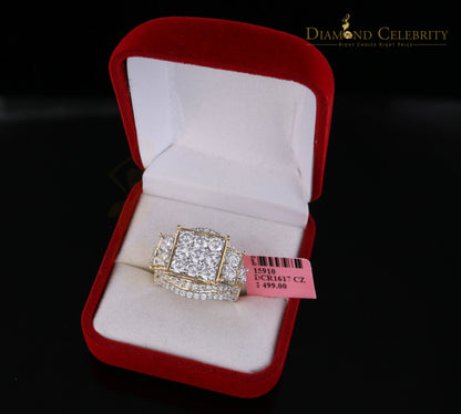 DiamondCelebritees 925 Sterling Yellow Silver 7.76ct Cubic Zirconia Square Engagement Women's Ring Size 9