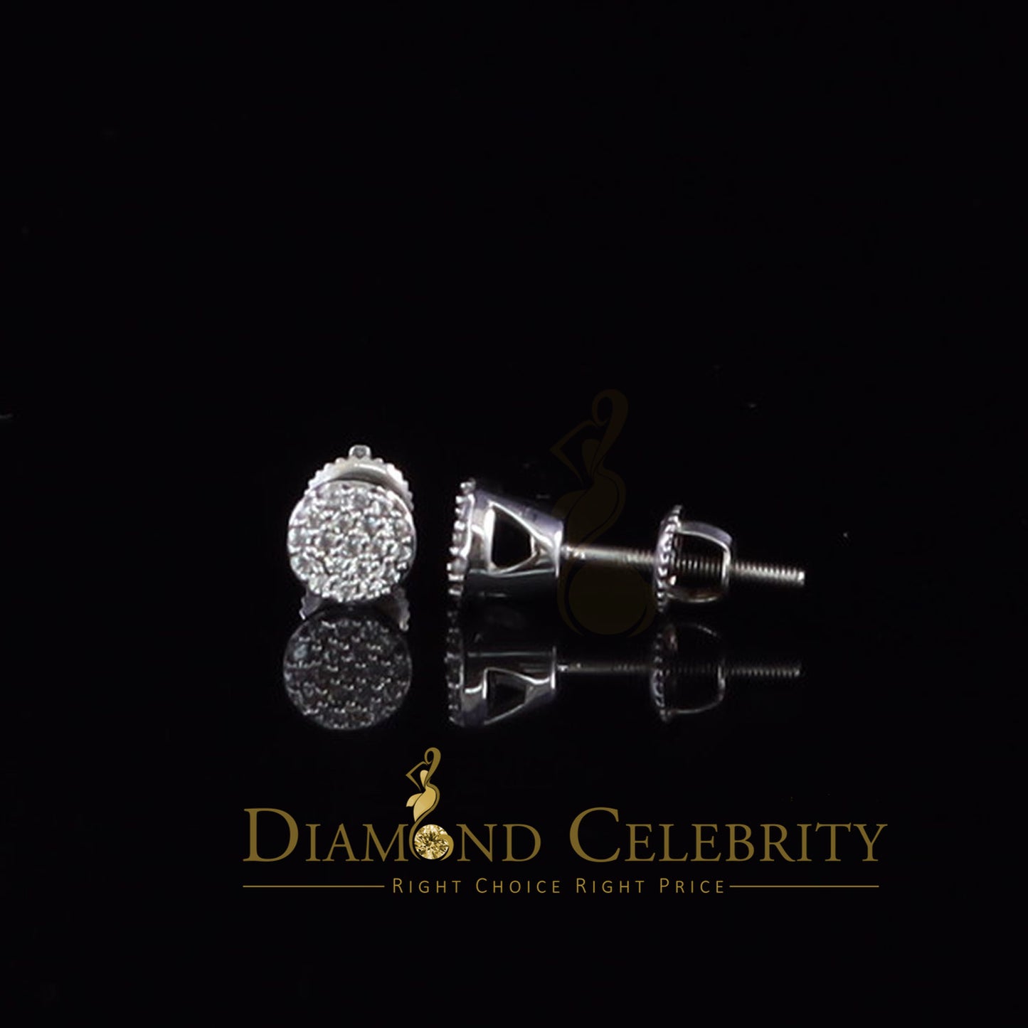 DiamondCelebritees  925 White Silver Aretes Para Hombre 0.30ct Cubic Zirconia Women's Round Earrings