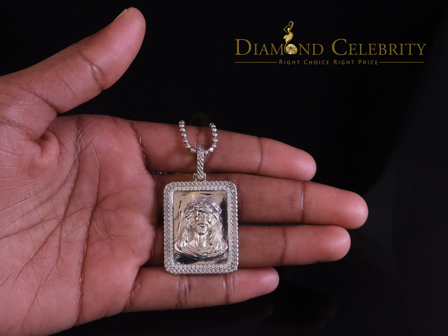 DiamondCelebritees Men's Square JESUS White 925 Sterling Silver 0.66ct CZ '1.00'inch 3D Pendant