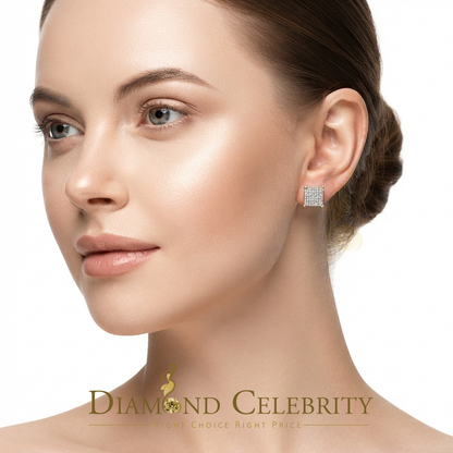 DiamondCelebritees Aretes Para Hombre 925 Yellow Silver 0.25ct Square Diamond Stud men's Earrings