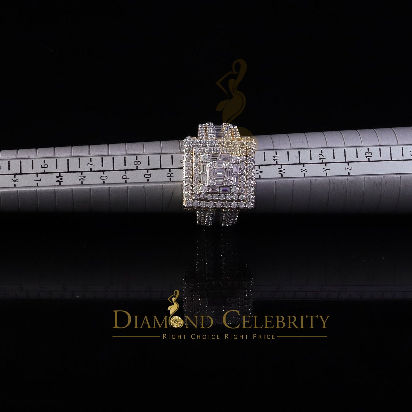 DiamondCelebritees 925 Yellow Silver 5.00ct VVS 'D' Moissanite Stone Men's for Square Rings Size 10
