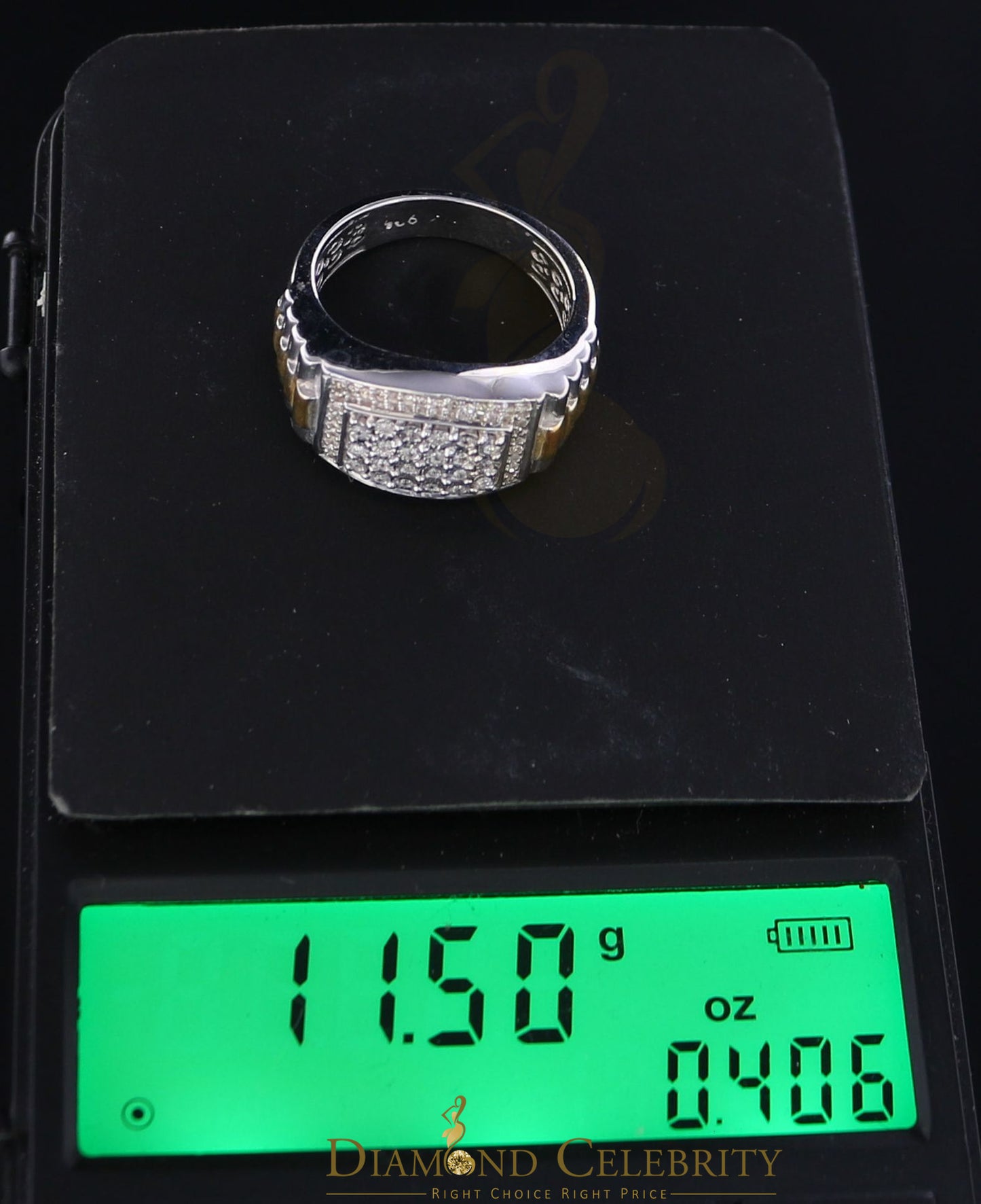 DiamondCelebritees 0.25 CT Real Diamond 925 Sterling White Silver Two Tone Shine Men's Ring Size 10