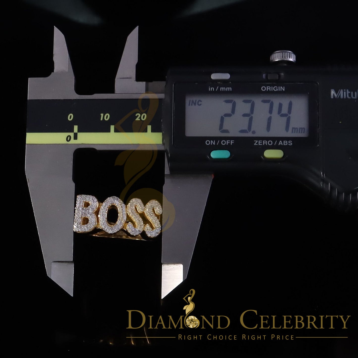 DiamondCelebritees Stylish "BOSS" 925 Silver Yellow 0.50ct Micro Real Diamond Men's Band Ring SZ 8
