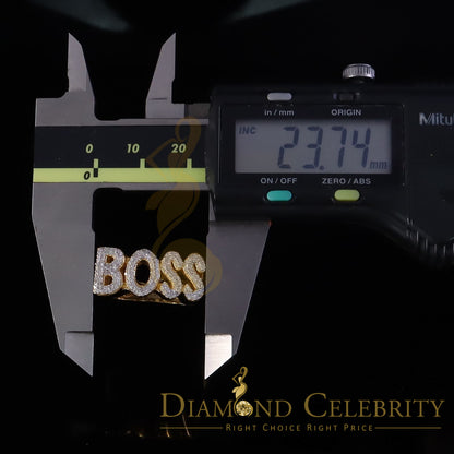 DiamondCelebritees Stylish "BOSS" 925 Silver Yellow 0.50ct Micro Real Diamond Men's Band Ring SZ 8