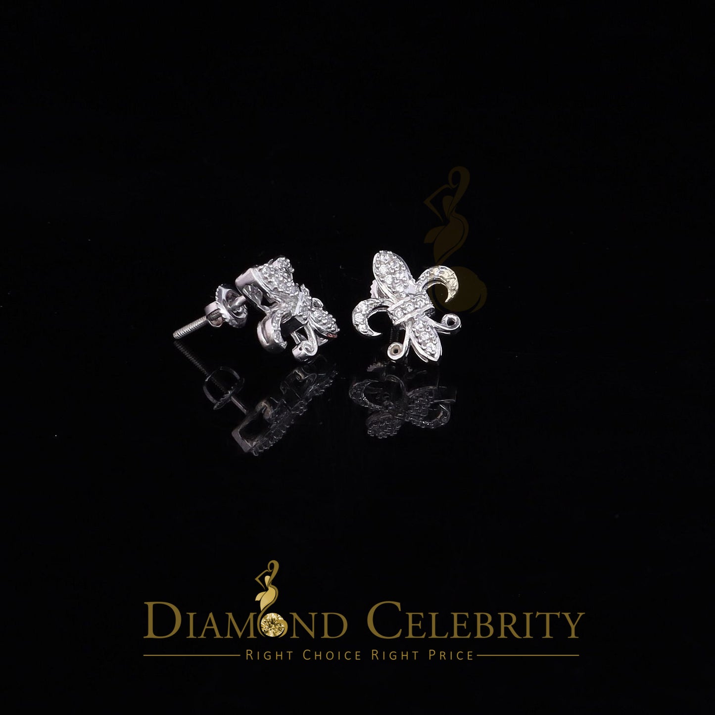 DiamondCelebritees  White 0.35ct Cubic Zirconia 925 Silver Men's & Women's Fleur de Lis Earrings