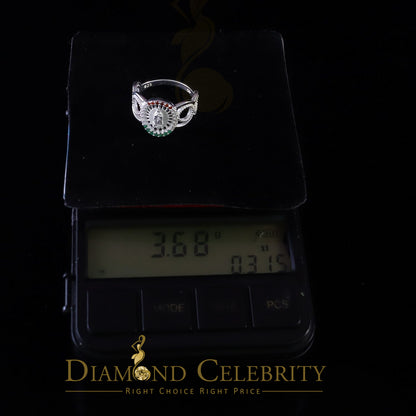 DiamondCelebritees 925 White Virgin Merry Red & Green Round Shape CZ Women's Religious Ring SZ 8