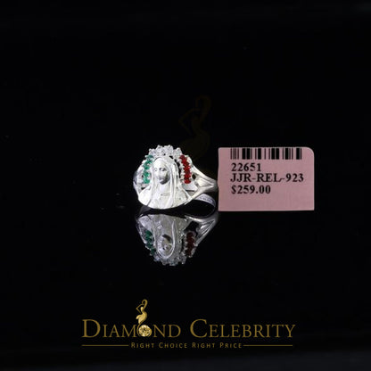 DiamondCelebritees Religious White 925 Silver Cubic Zirconia Mother Mary Face Women's Ring Size 7