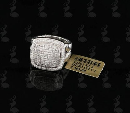 DiamondCelebritees 925 Silver White 2.00ct Cubic Zirconia Wide Square Albion Womens Ring Size 8