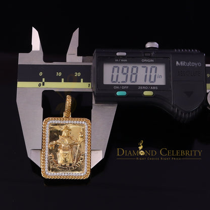 DiamondCelebritees Men's Square Santo Nino De Atocha 3D Yellow '1'inch 925 Silver 0.66ct CZ Pendant