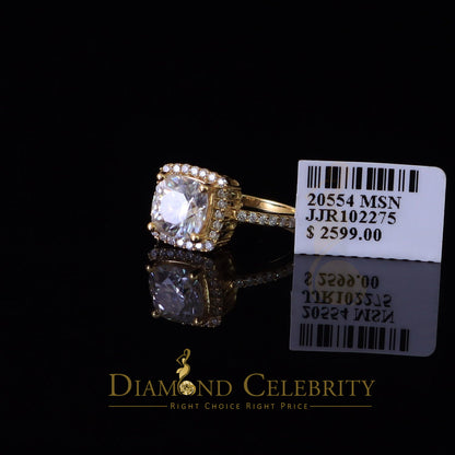 King Of Blings  10K Yellow Gold 3.00CT 'VVS' 'FL' D clr Cushion Cut Moissonite Womens Ring S/7
