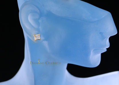 DiamondCelebritees 10K Real Yellow Gold with 0.05ct Real Diamond Square Stud Earring for Men/Women
