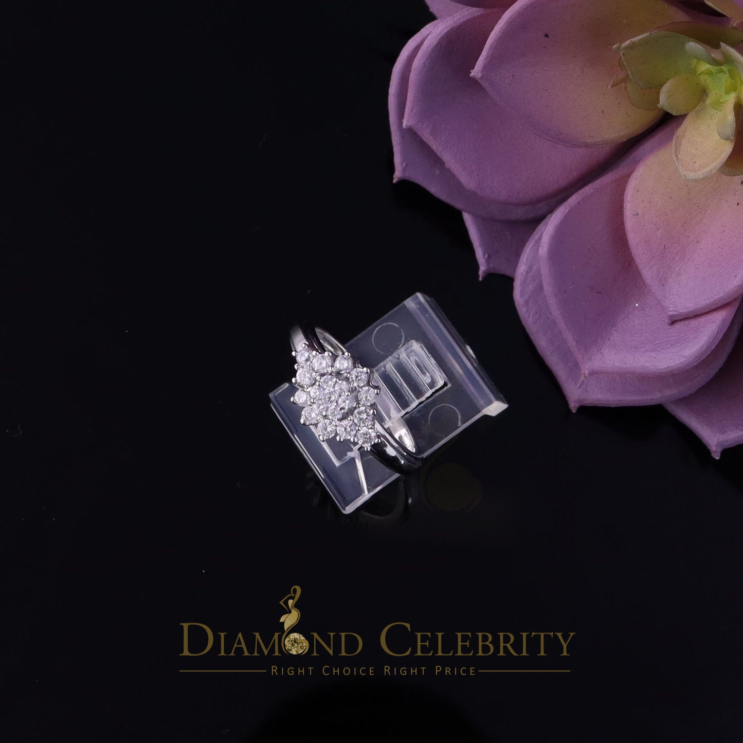 DiamondCelebritees 1.00ct Cubic Zirconia Sterling White Silver Flower Engagement Womens Ring Size 7