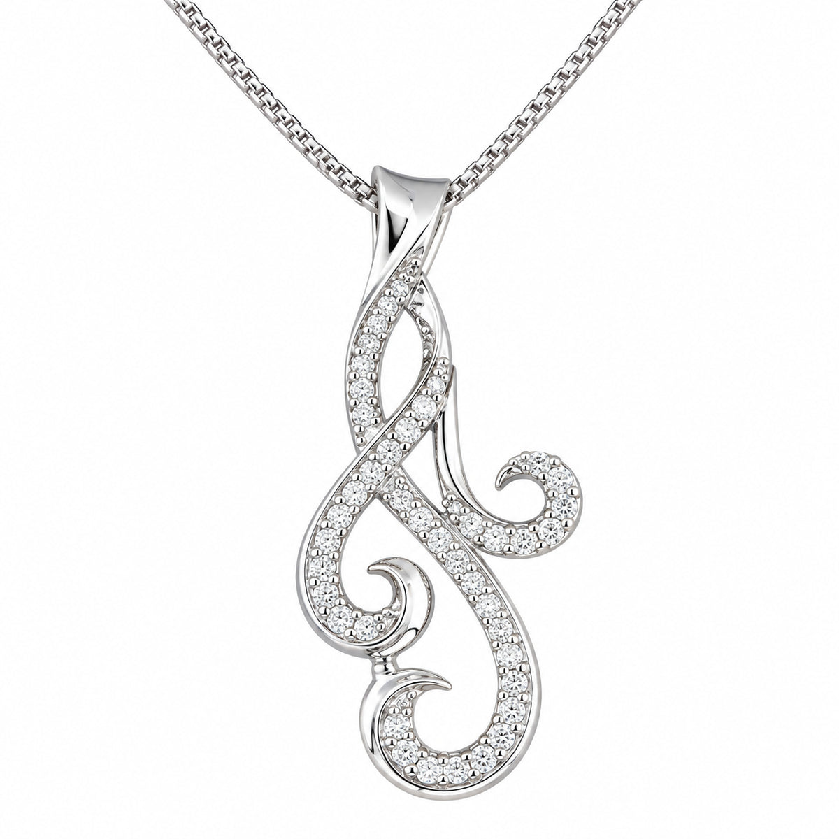 DiamondCelebritees 925 Sterling Silver 0.41ct Pave CZ Scroll White Flowing Swirl Fashion Pendant