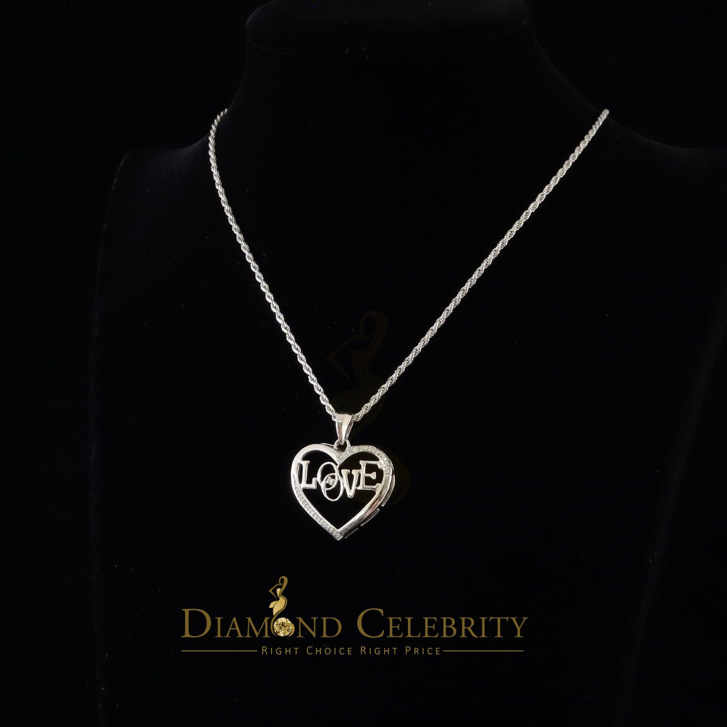 DiamondCelebritees  Real 0.15ct Diamond Sterling Silver LOVE HEART White Charm Necklace Pendant