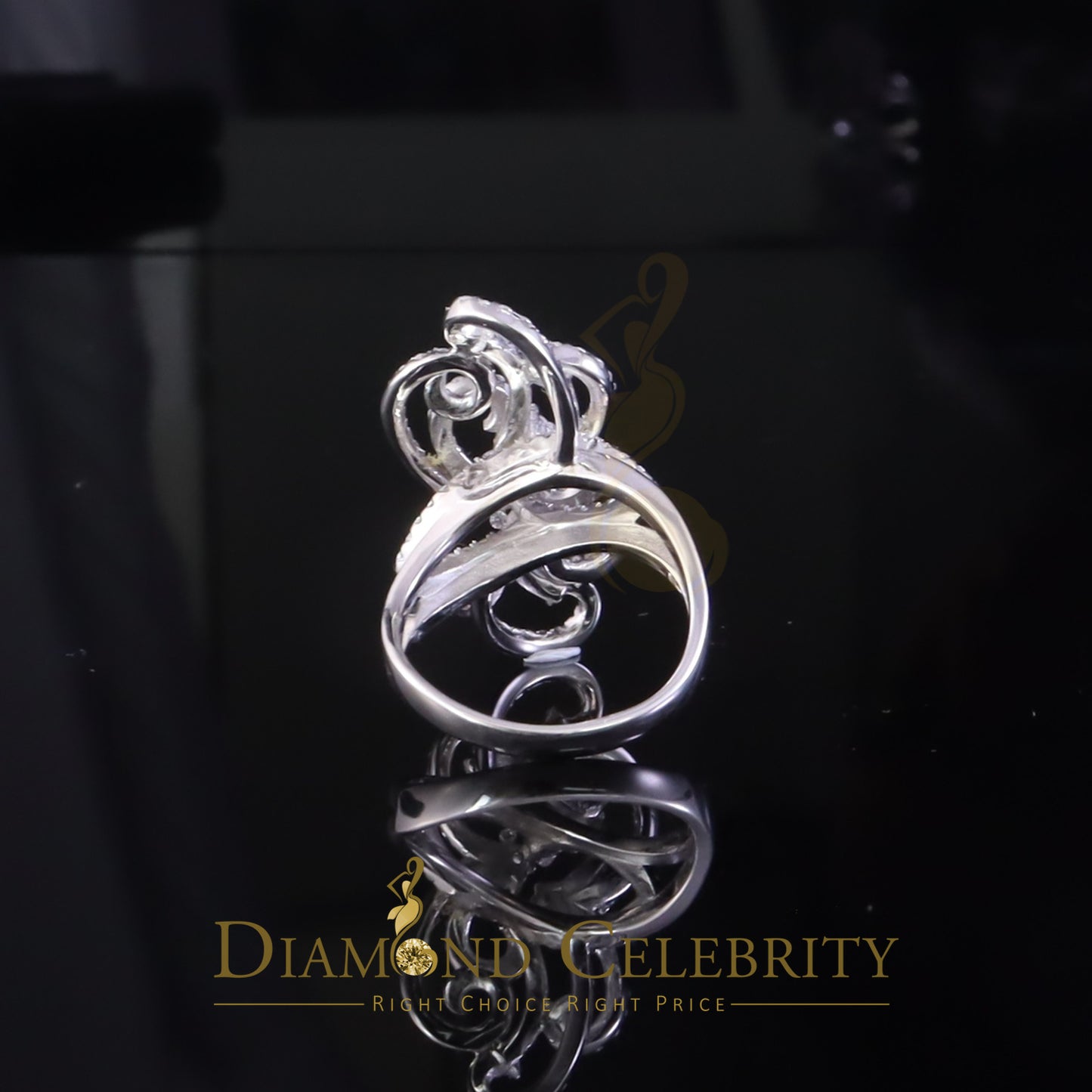 DiamondCelebritees 2.50 ct Cubic Zirconia 925 White Silver Cocktail Flower Womens Ring Size 8.5