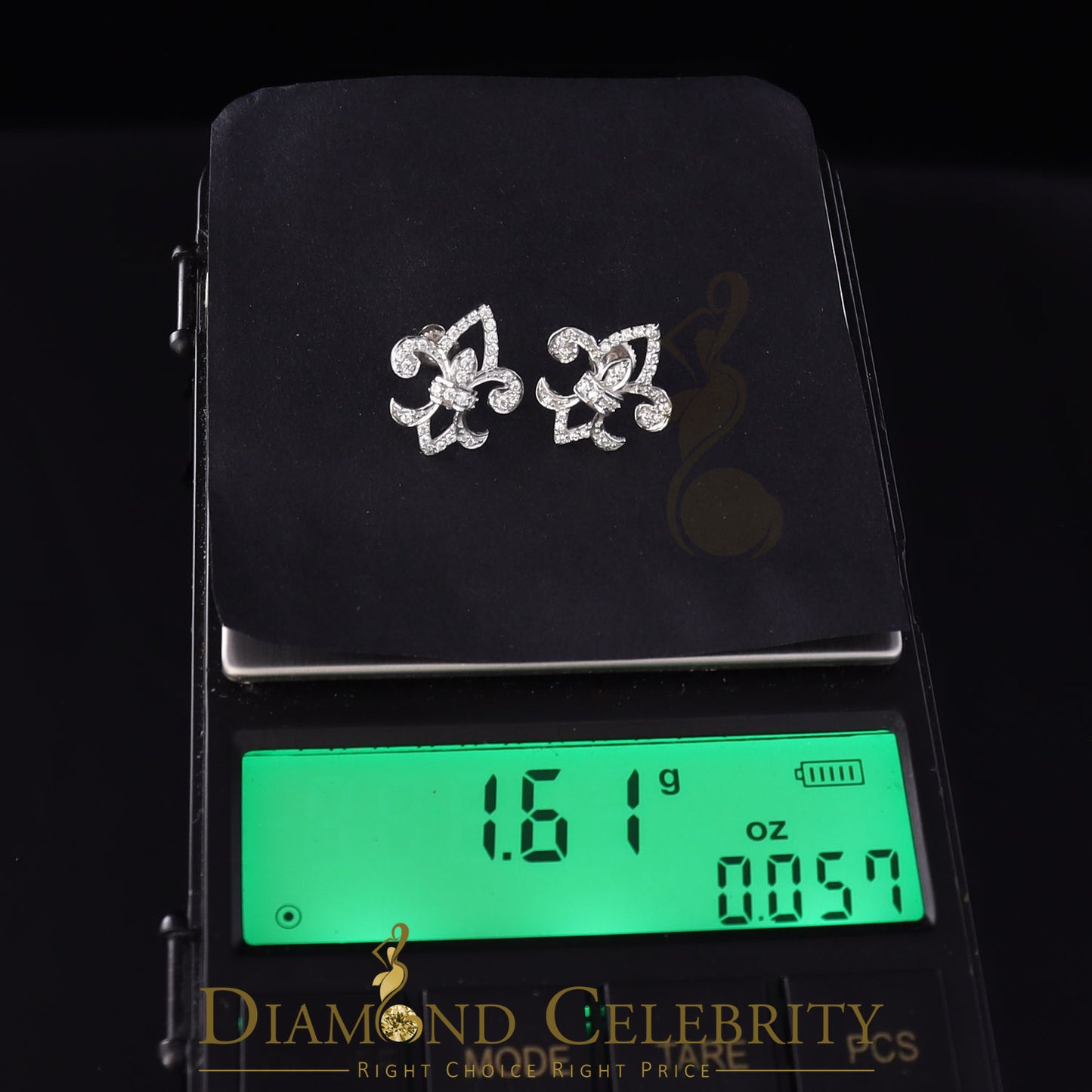 DiamondCelebritees  925 White Silver 0.60ct Cubic Zirconia Fleur de Lis Screw Back Women's Earrings