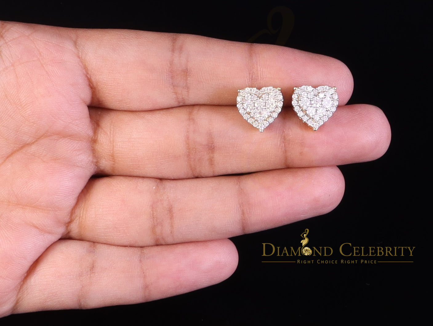 DiamondCelebritees Men's/Womens 925 Silver Yellow 1.25ct VVS 'D' Moissanite 3D Heart Stud Earrings