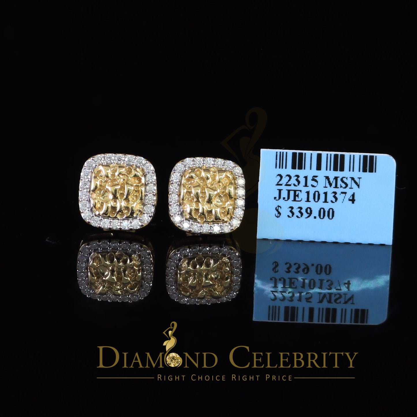 DiamondCelebritees 1.5ct Moissanite Yellow 925 Silver Womens Round Edge Square Shape Nugget Earring