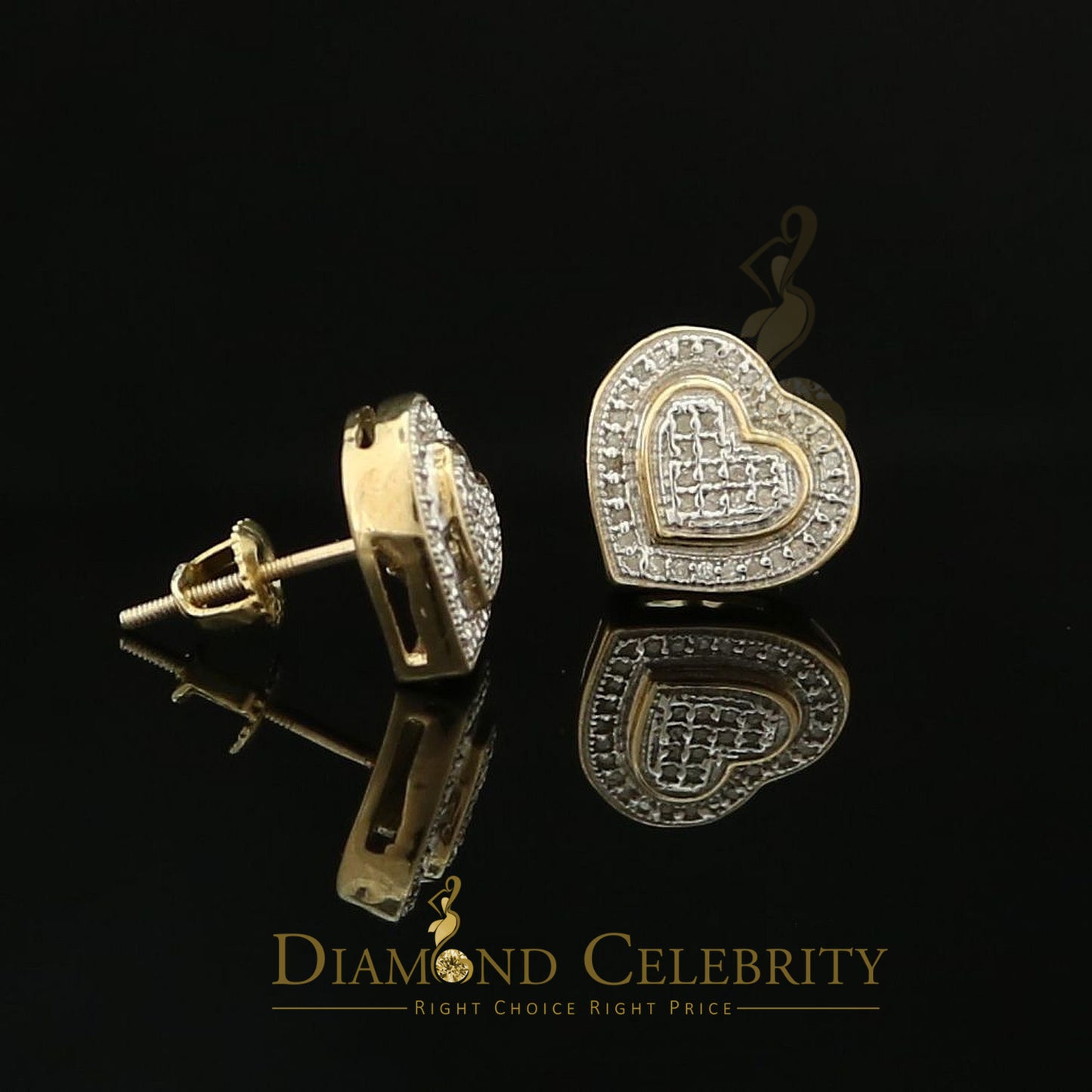DiamondCelebritees Aretes Para Hombre Heart 925 Yellow Silver 0.20ct Diamond Women's /Men's Earring