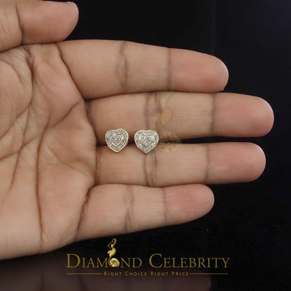 DiamondCelebritees 0.10ct Diamond Heart Earring Yellow 925 Sterling Silver Stud For Men's & Women's