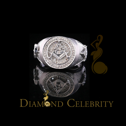 DiamondCelebritees 925 White Silver Masonic 0.50 CT Real Diamond Men's Engagement Big Ring Size 12