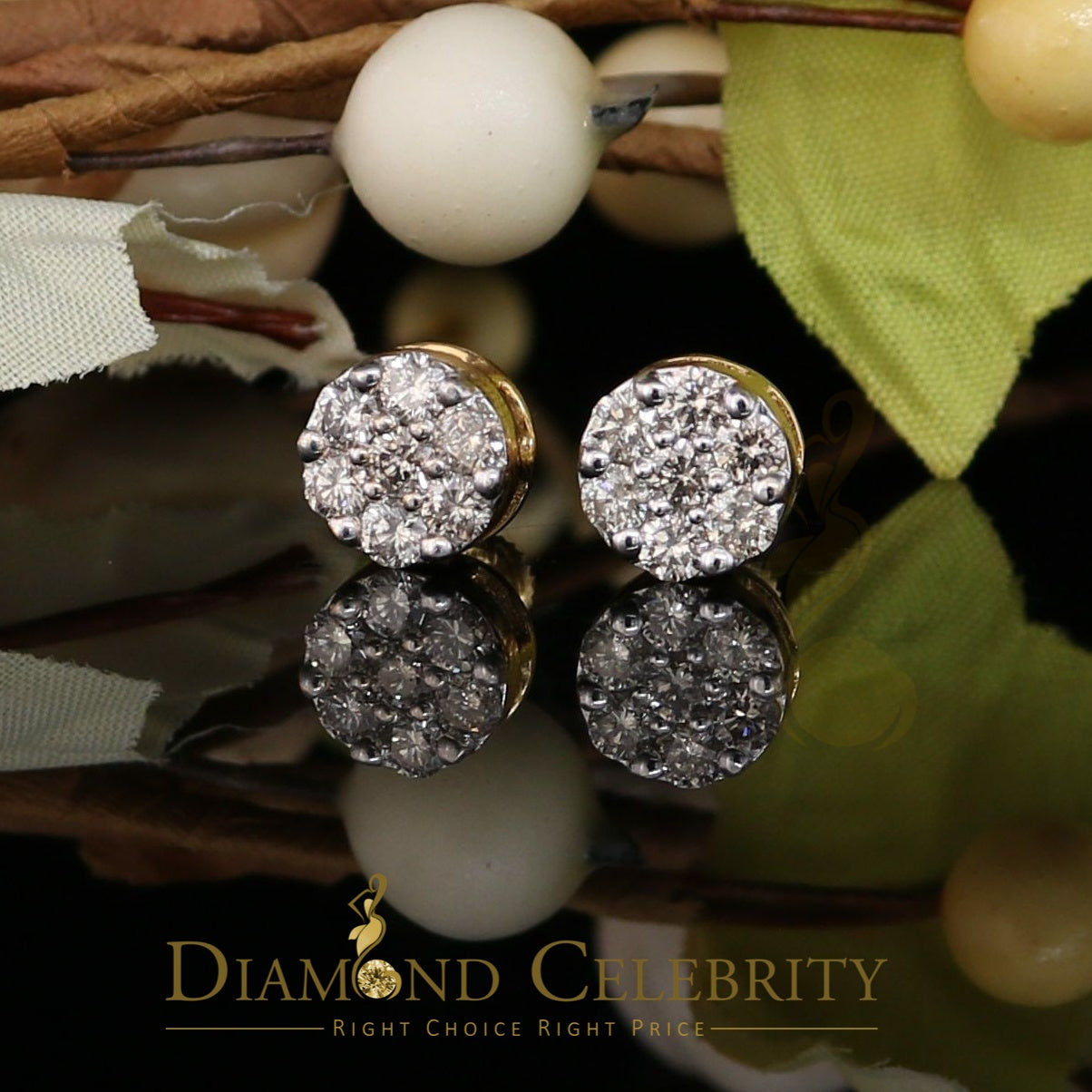 DiamondCelebritees 1.25CT Real Diamond with 10K Real Yellow Gold Men's/Women's Stud Earrings